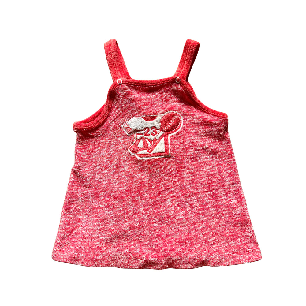 Vtg 70s Petite Bateau Terrycloth Pinafore Dress 2T Red Beach Pool Summer Sporty
